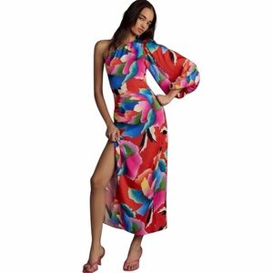 Farm Rio One Shoulder Slim Floral Midi Dress size small
